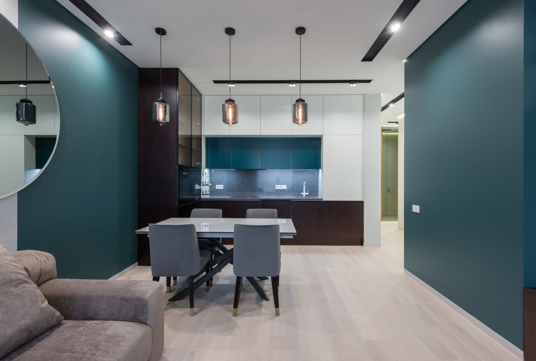 If you want two pendants, divide the table into thirds